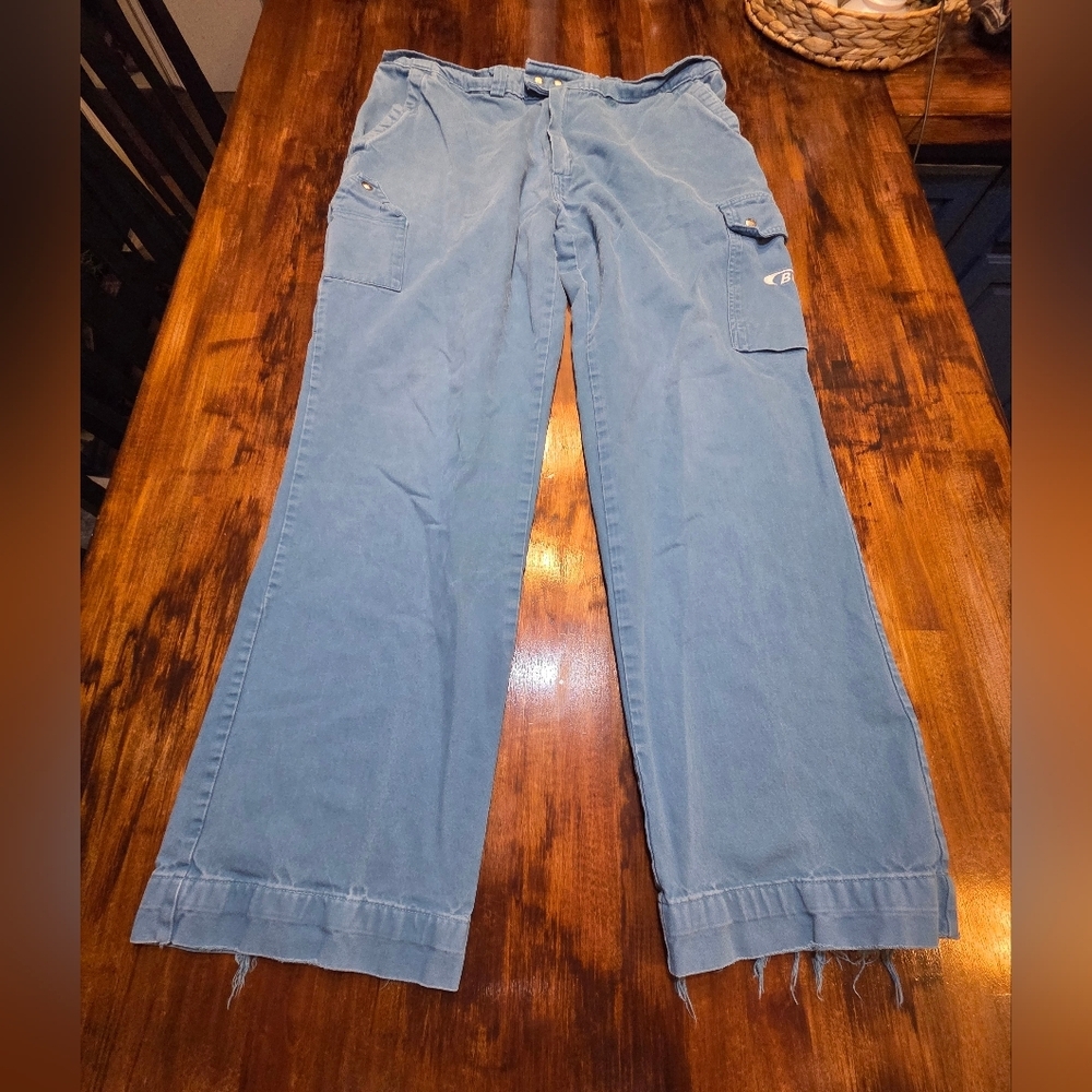 Y2k Vintage German Workwear Kübler WorkWear Cargo Pants Light Blue SZ EU 52